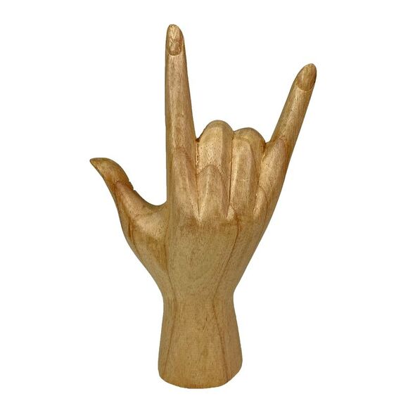 Carved Wooden Sign Language I Love You Hand Gesture Statue 7.75 Inches High - Picture 8 of 9